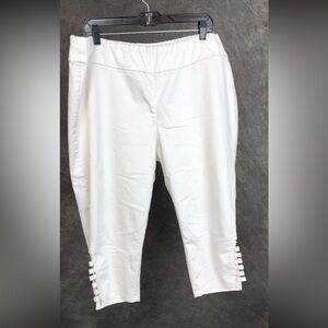 Venus White Cropped Stretch Pants with Ladder Hem Detail | Size 20